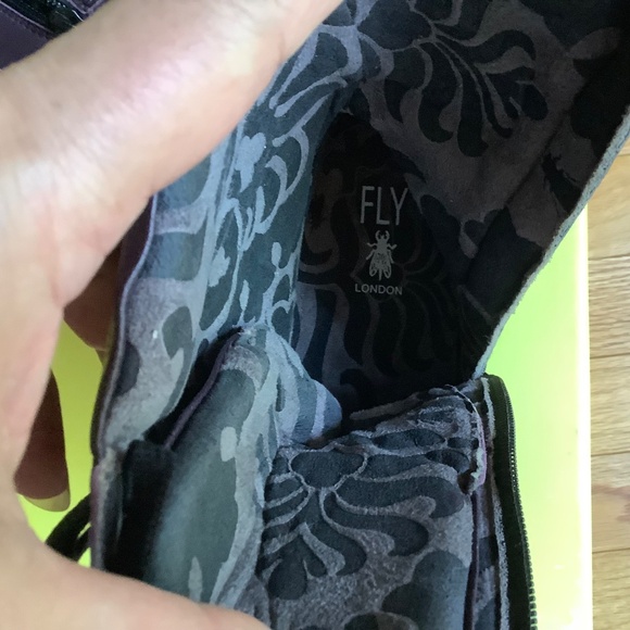 Fly London Daff Leather Wedge Combat Boot Dark Purple Sofia SZ 41/US 10 - Picture 11 of 16